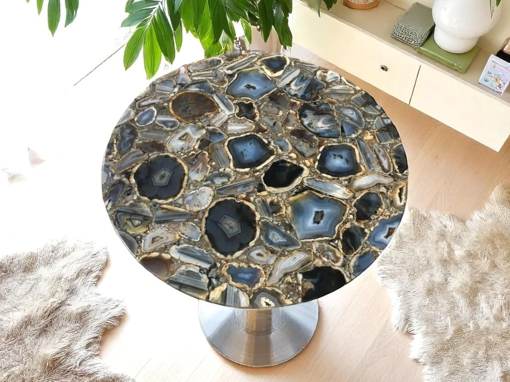 Round Agate Coffee Table – Timeless Elegance for Any Room